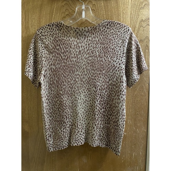 SILX 100% Silk Women's Leopard Print Stretch Blouse Size M Petite Short Sleeve - Picture 8 of 11